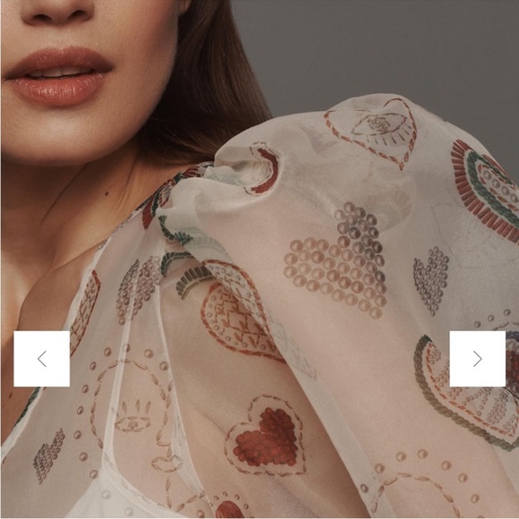 NWT Farm Rio x Anthropologie Heart Print Sheer Puff Sleeve Mini Dress XS NWT - Picture 2 of 6